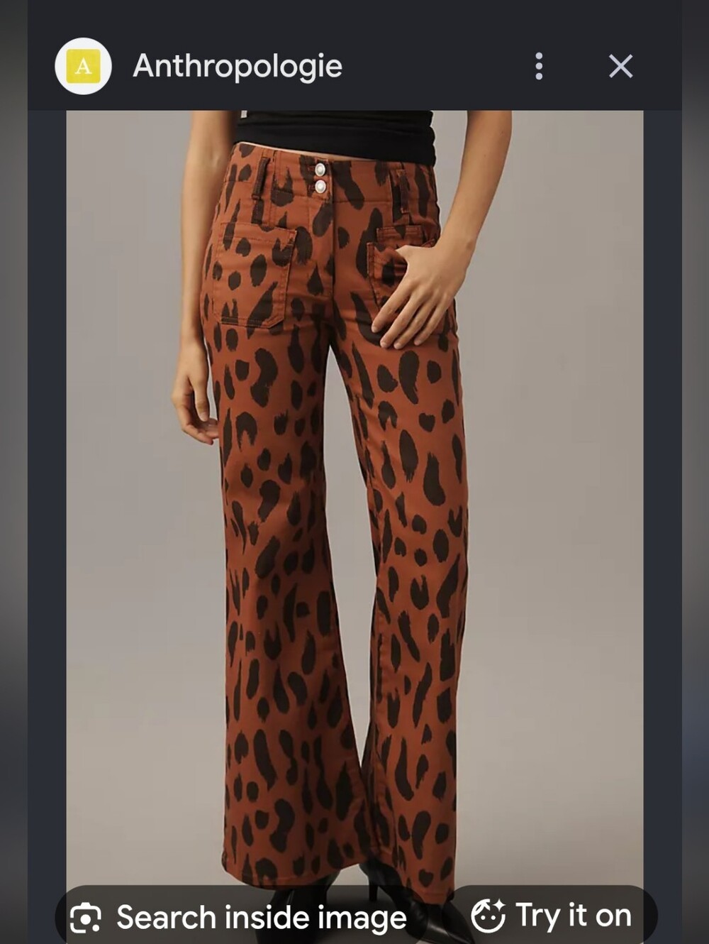 Maeve Anthropoligie High-Rise Wide-Leg Leopard Print Bell Bottom Pants